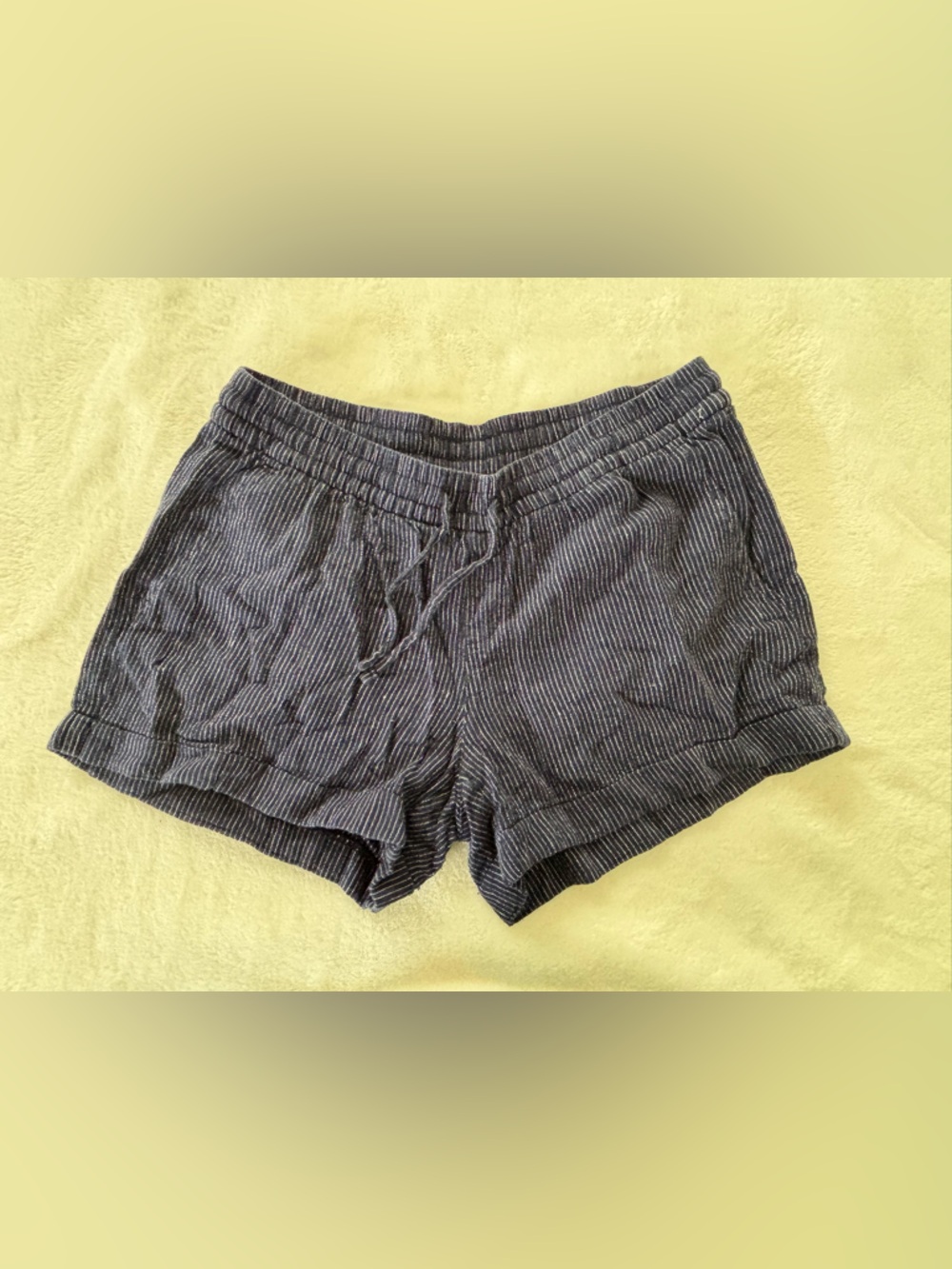 Old Navy Navy Pinstripe Linen Drawstring Shorts